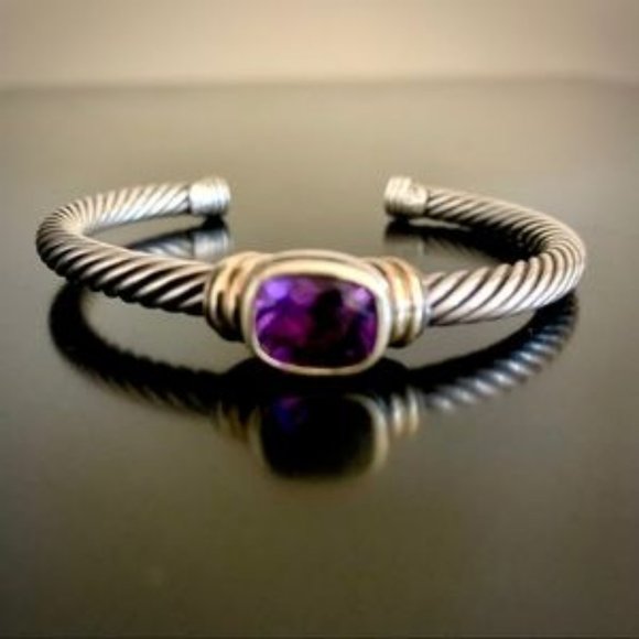 David Yurman Gold Silver Amethyst Center Bracelet - Picture 7 of 7